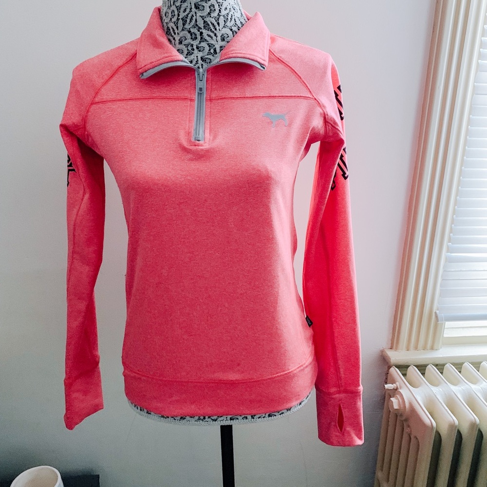 VS Pink Lounge Quarter-Zip Neon Pink Top SZ XS